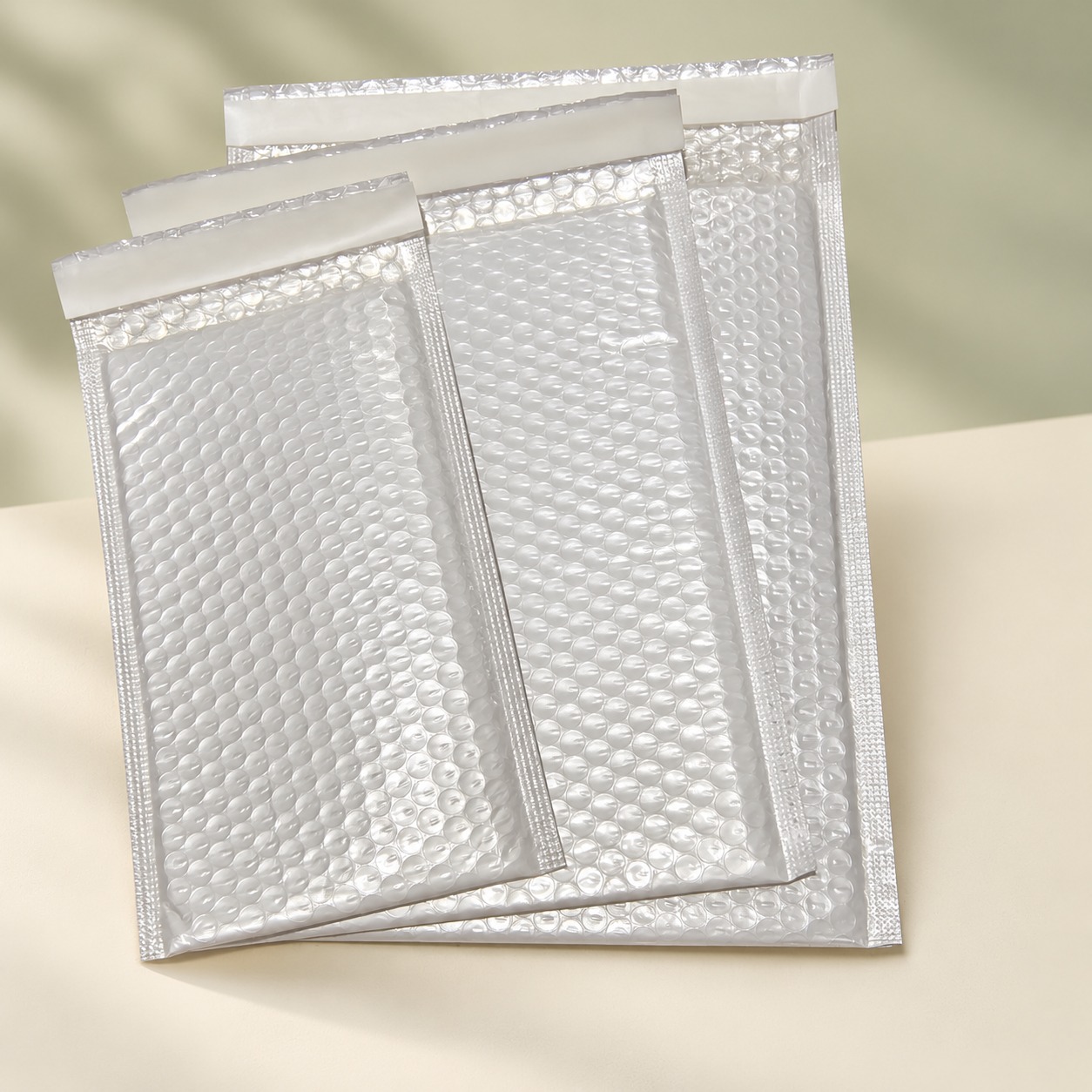 The three actual pearl bubble mailers in the original homepage source photo